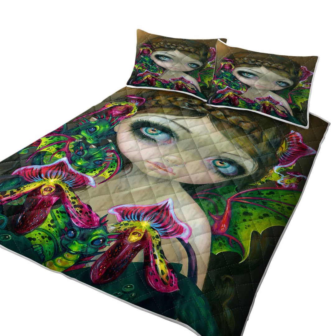 King Quilt with Fantasy Art Beautiful Fairy and Dragon Orchid