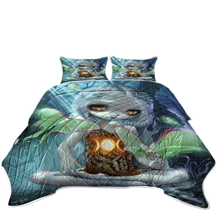 King Quilt with Fantasy Art Luna Moth Beautiful Glowing Moth Fairy
