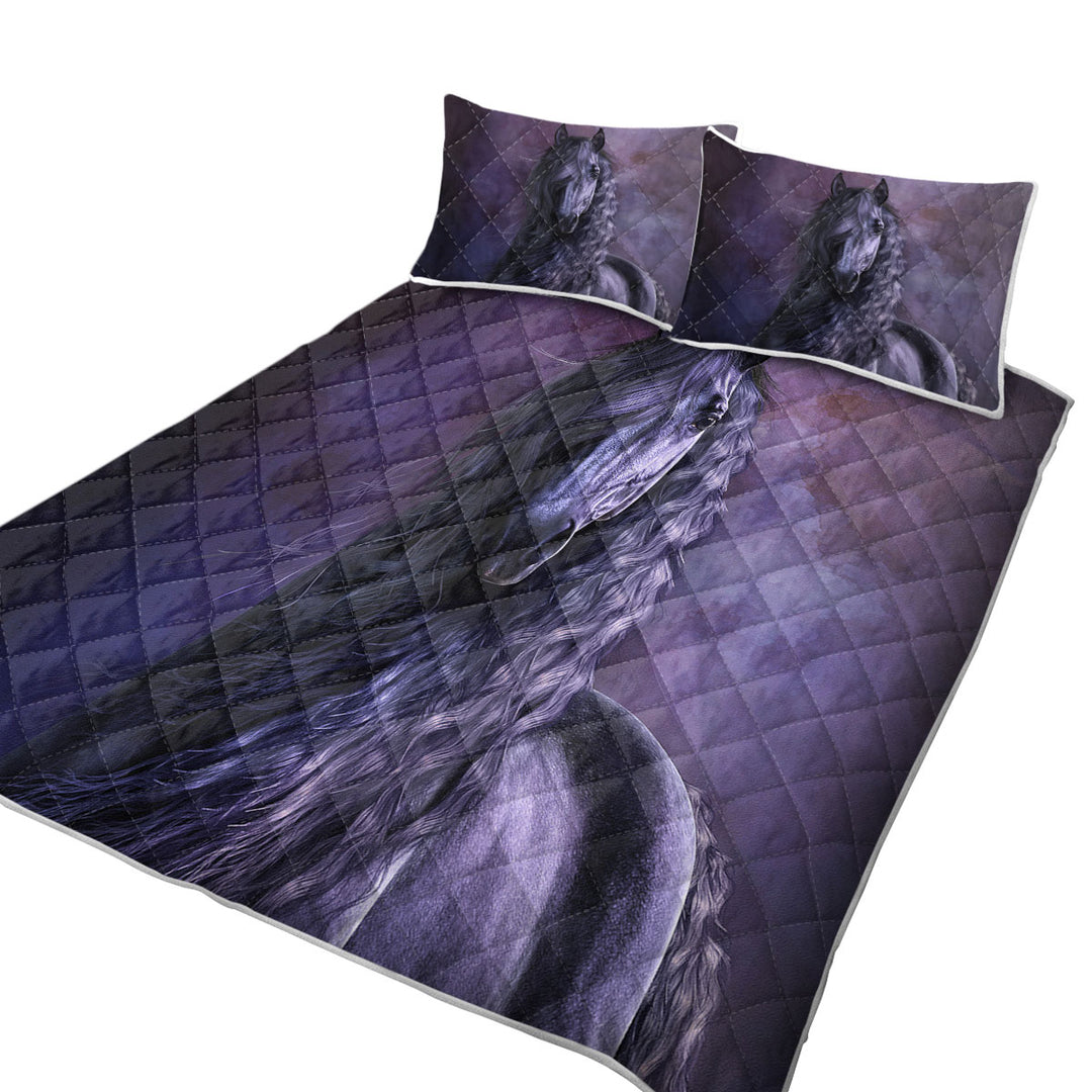 King Quilt with Noble Horse the Black Shadow Horses Art