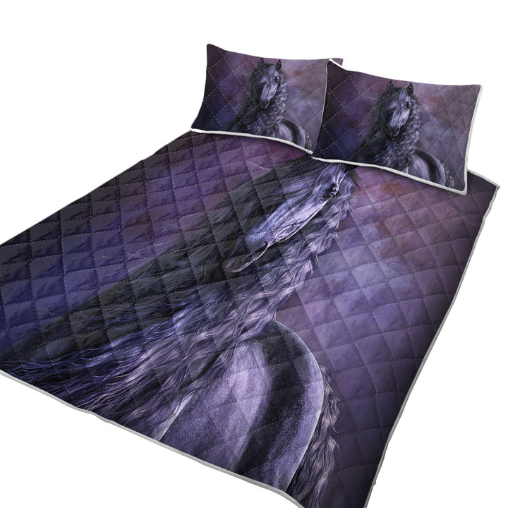 King Quilt with Noble Horse the Black Shadow Horses Art