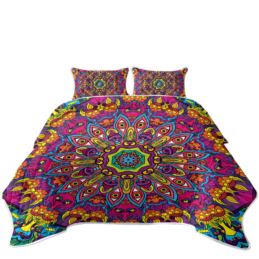 King Quilt with Purple Red Demons Mandala