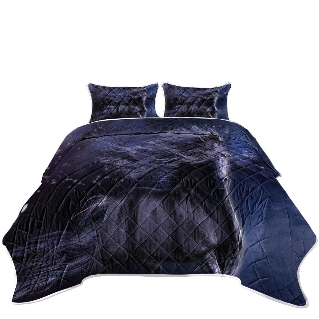 King Quilt with Stunning Black Horse the Black Thunder Horses Art