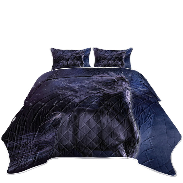 King Quilt with Stunning Black Horse the Black Thunder Horses Art