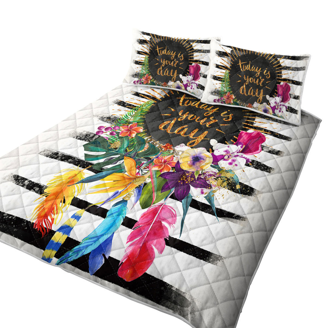 King Quilt with Tropical Flowers Encouragement