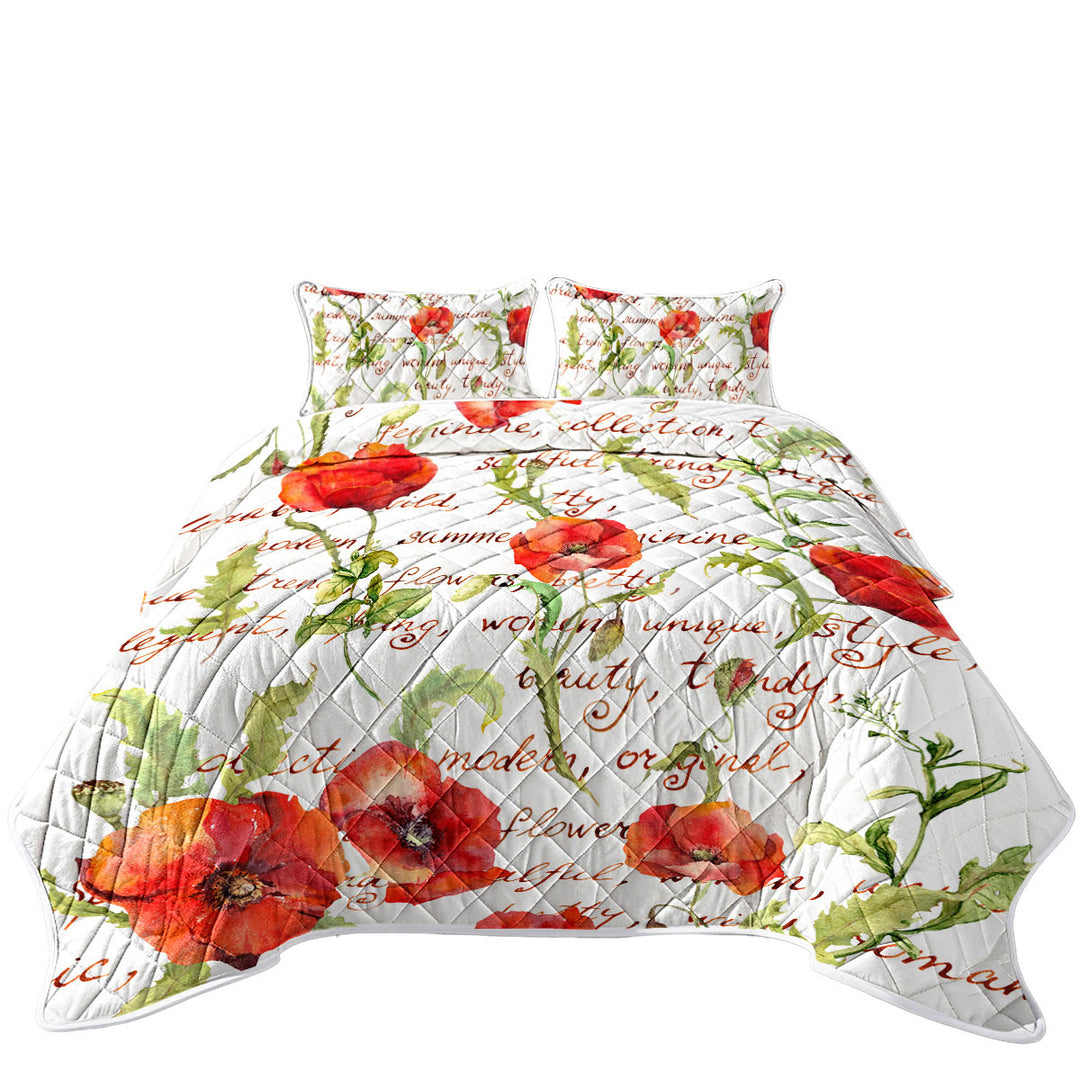 King Size Bedspreads with Beautiful Elegant Red Poppies