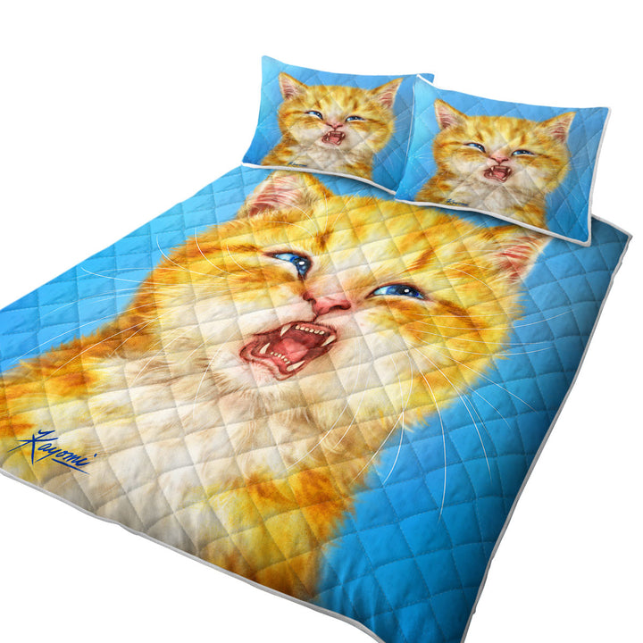 King Size Bedspreads with Cats Funny Faces Unsatisfied Ginger Kitten