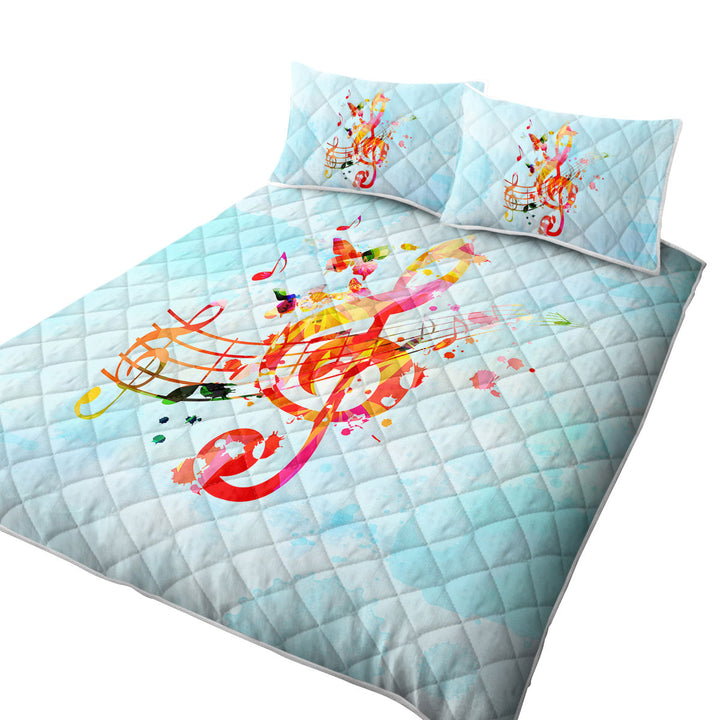 King Size Bedspreads with Colorful Music Note Over Sky