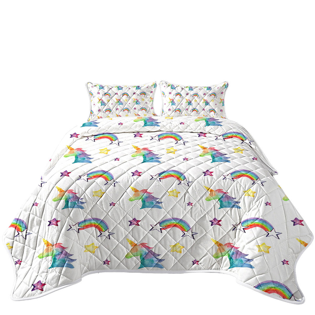 King Size Bedspreads with Colorful Rainbows Unicorns and Stars