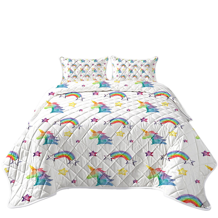King Size Bedspreads with Colorful Rainbows Unicorns and Stars
