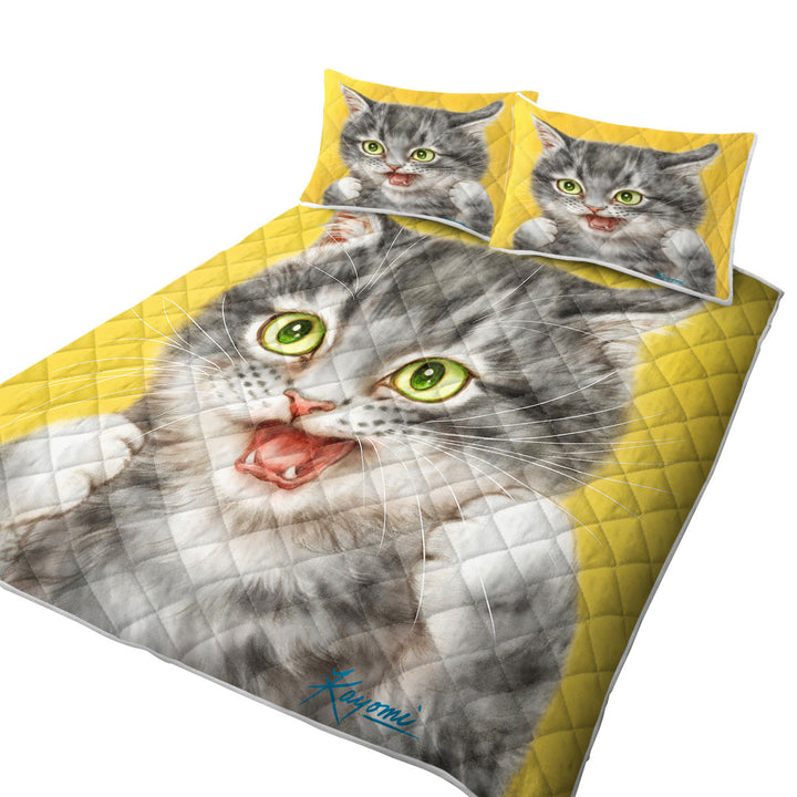 King Size Bedspreads with Cool Cats Art Tough Grey Kitten