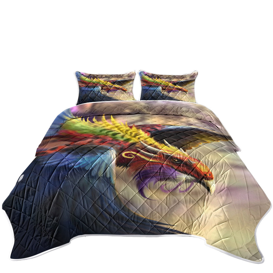 King Size Bedspreads with Cool Colorful Fantasy Eagle Dragon