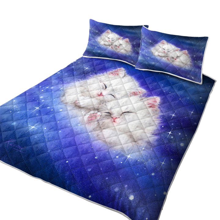 King Size Bedspreads with Cool Galaxy Dream Cute White Kittens in Space