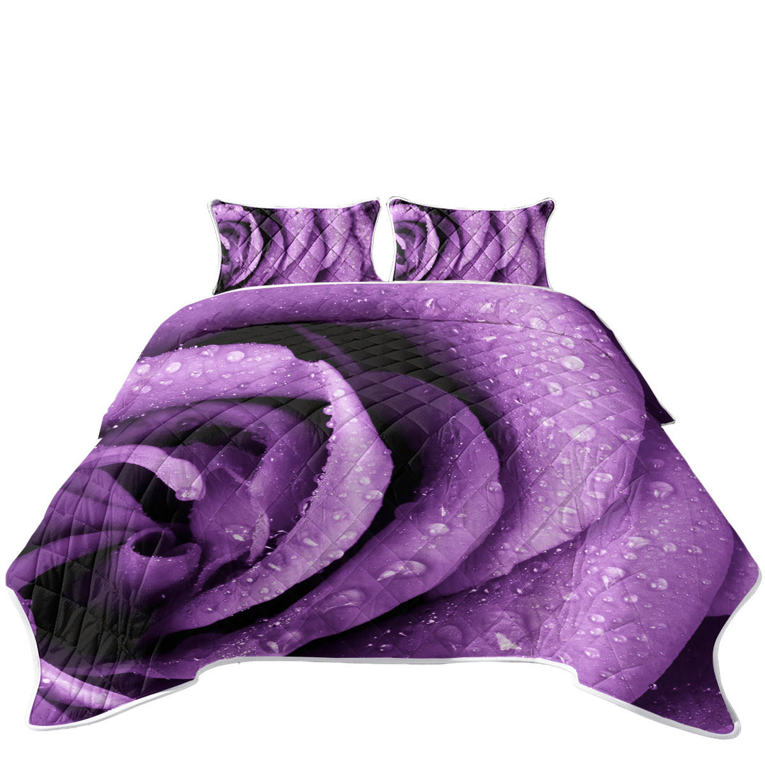 King Size Bedspreads with Dew Covered Purple Rose