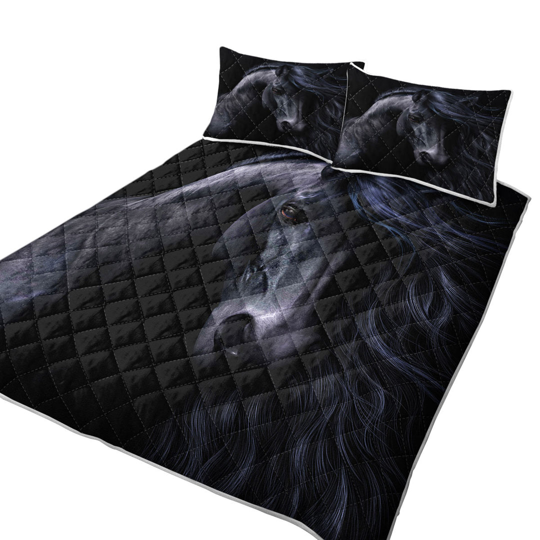 King Size Bedspreads with Elegant Horse Art the Black