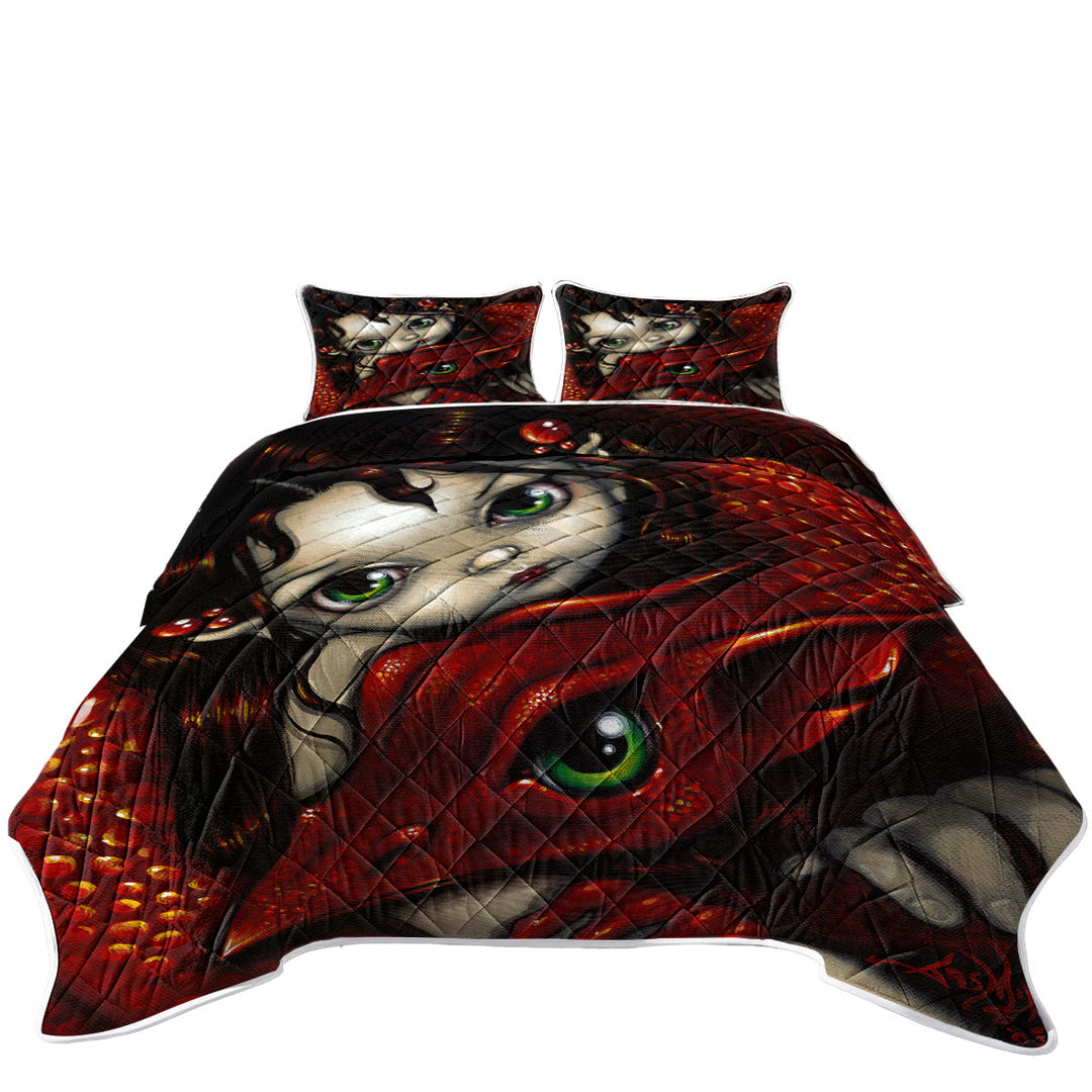 King Size Bedspreads with Elf Maiden and Her Dragon