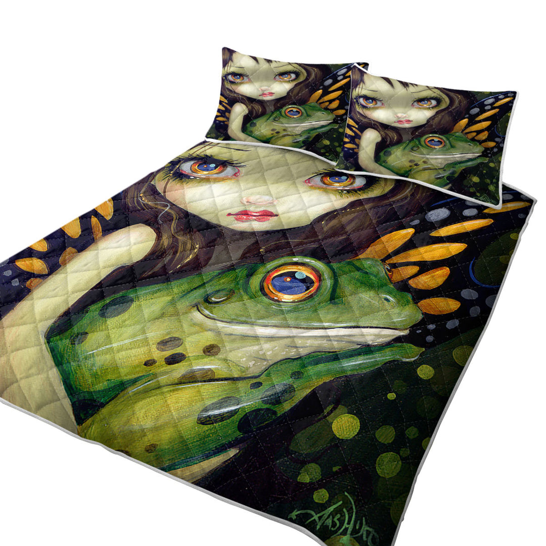 King Size Bedspreads with Faces of Faery _146 Butterfly Fairy and Her Frog