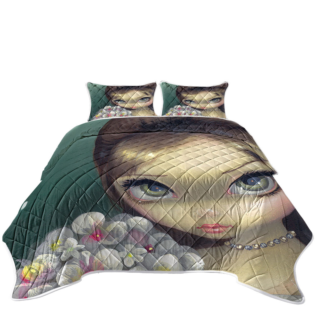 King Size Bedspreads with Faces of Faery _147 Elegant Girl with Flower Bouquet