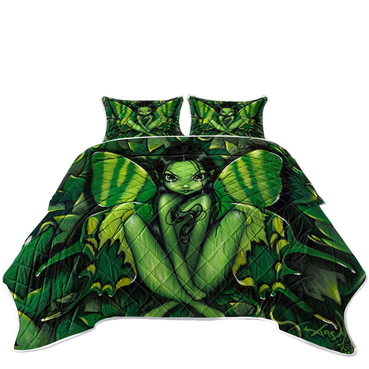 King Size Bedspreads with Fairy Green Butterfly Fantasy