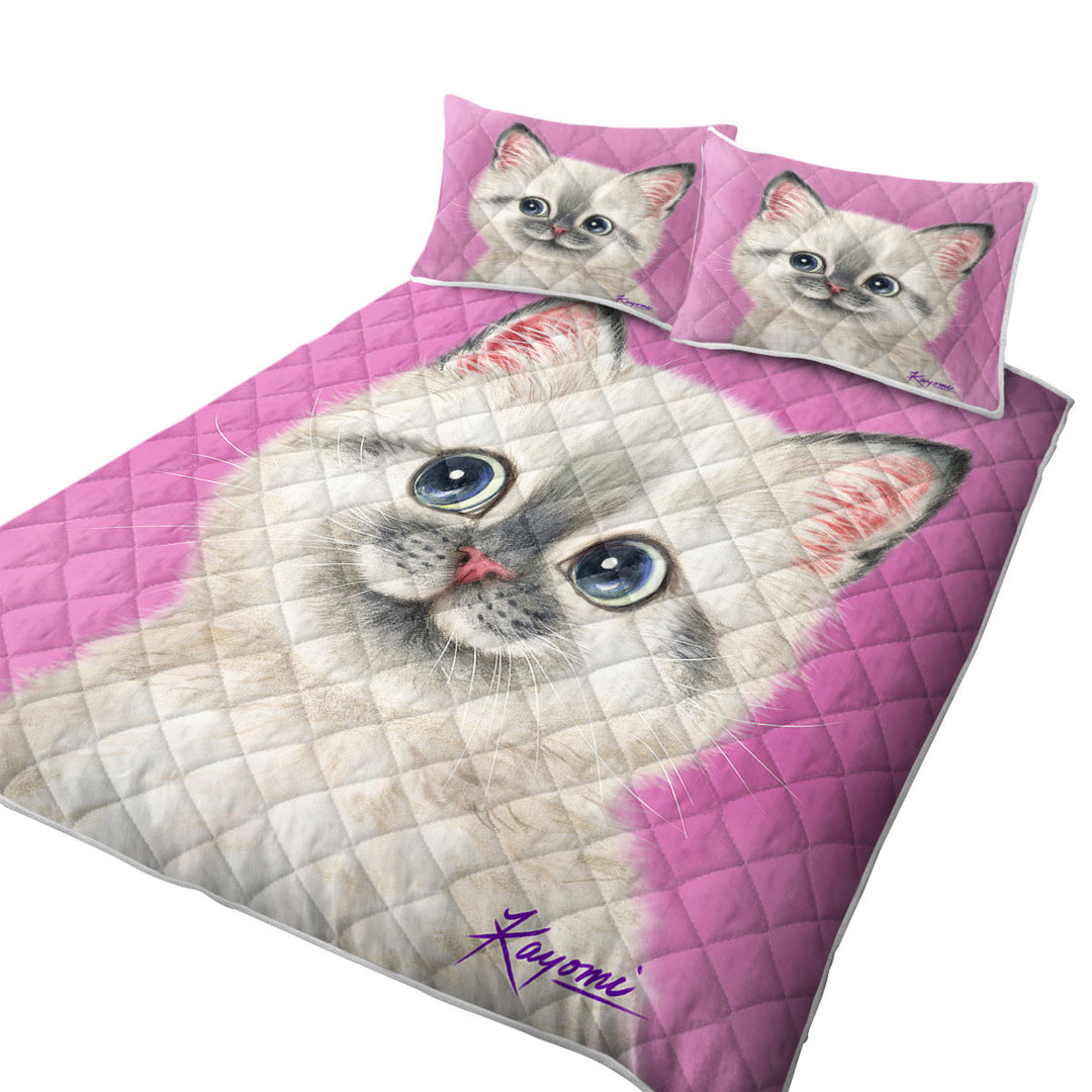 King Size Bedspreads with Greyish Kitty Cat over Pink for Girls