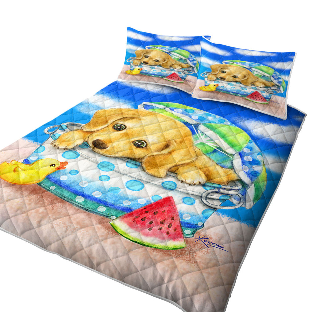 King Size Bedspreads with Kids Animal Dogs Art Cute Dachshund at the Beach