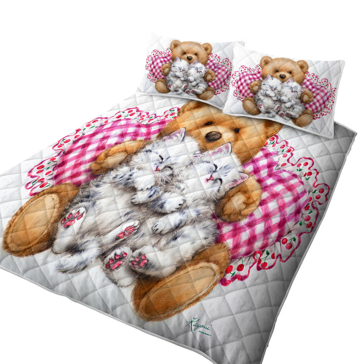 King Size Bedspreads with Kids Design Cute Teddy Bear Dream Kittens