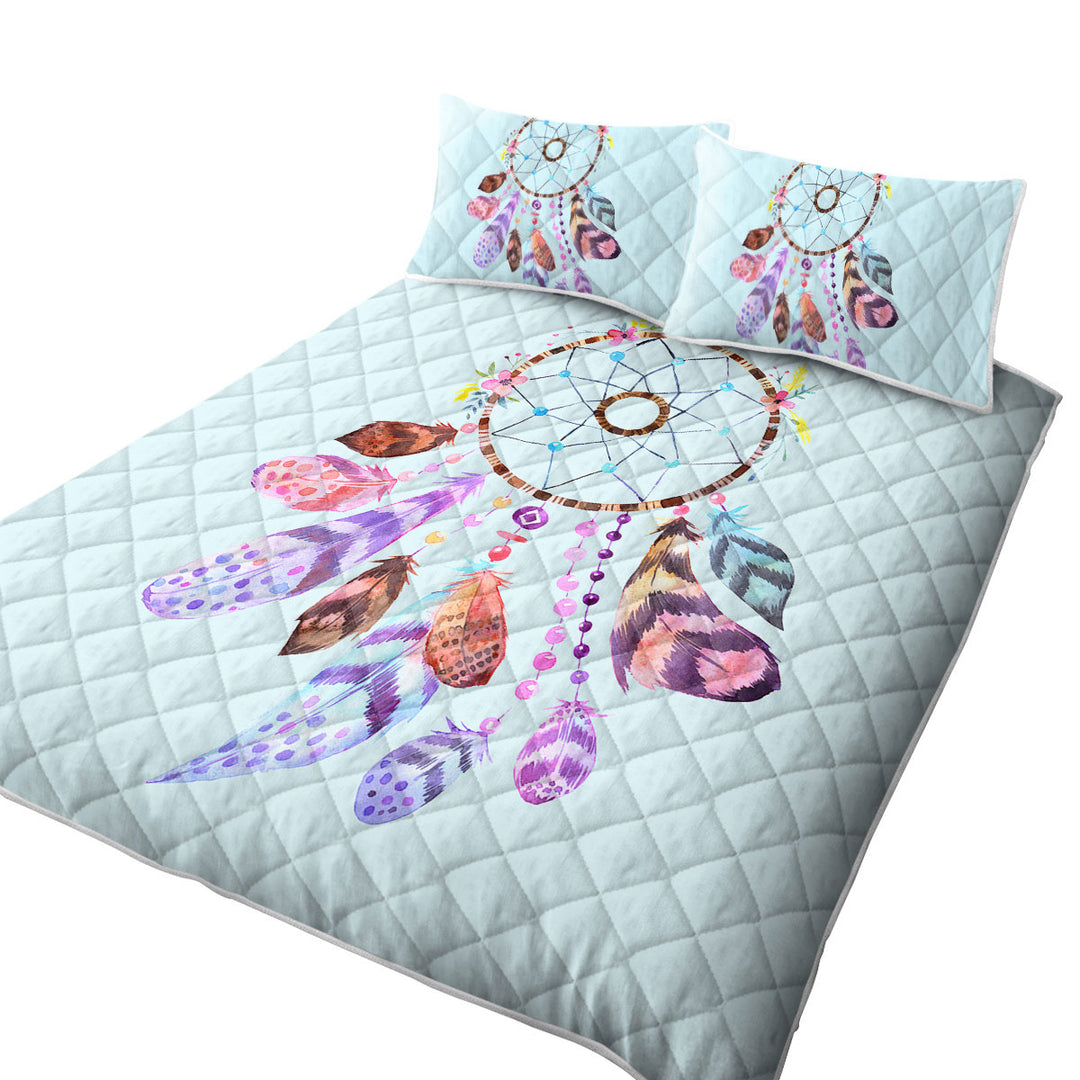 King Size Bedspreads with Light Blue Background Dream Catcher