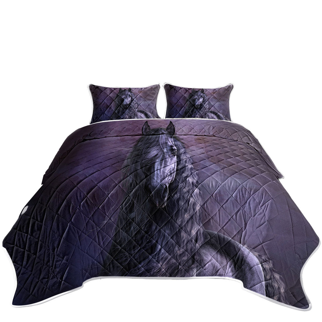 King Size Bedspreads with Noble Horse the Black Shadow Horses Art