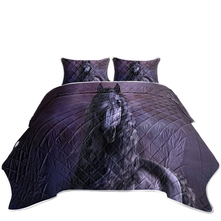King Size Bedspreads with Noble Horse the Black Shadow Horses Art