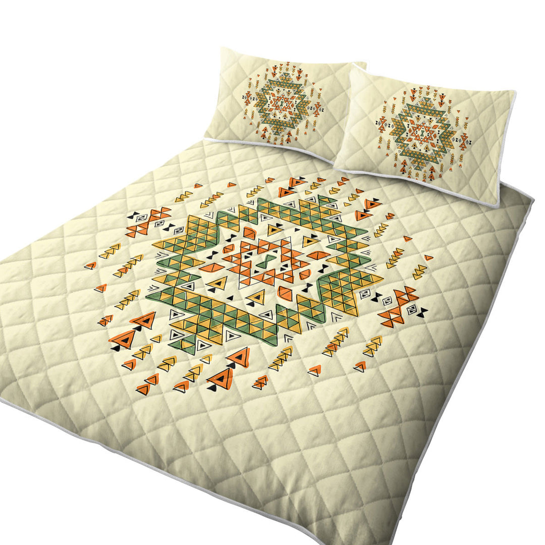 King Size Bedspreads with Orange Green Aztec