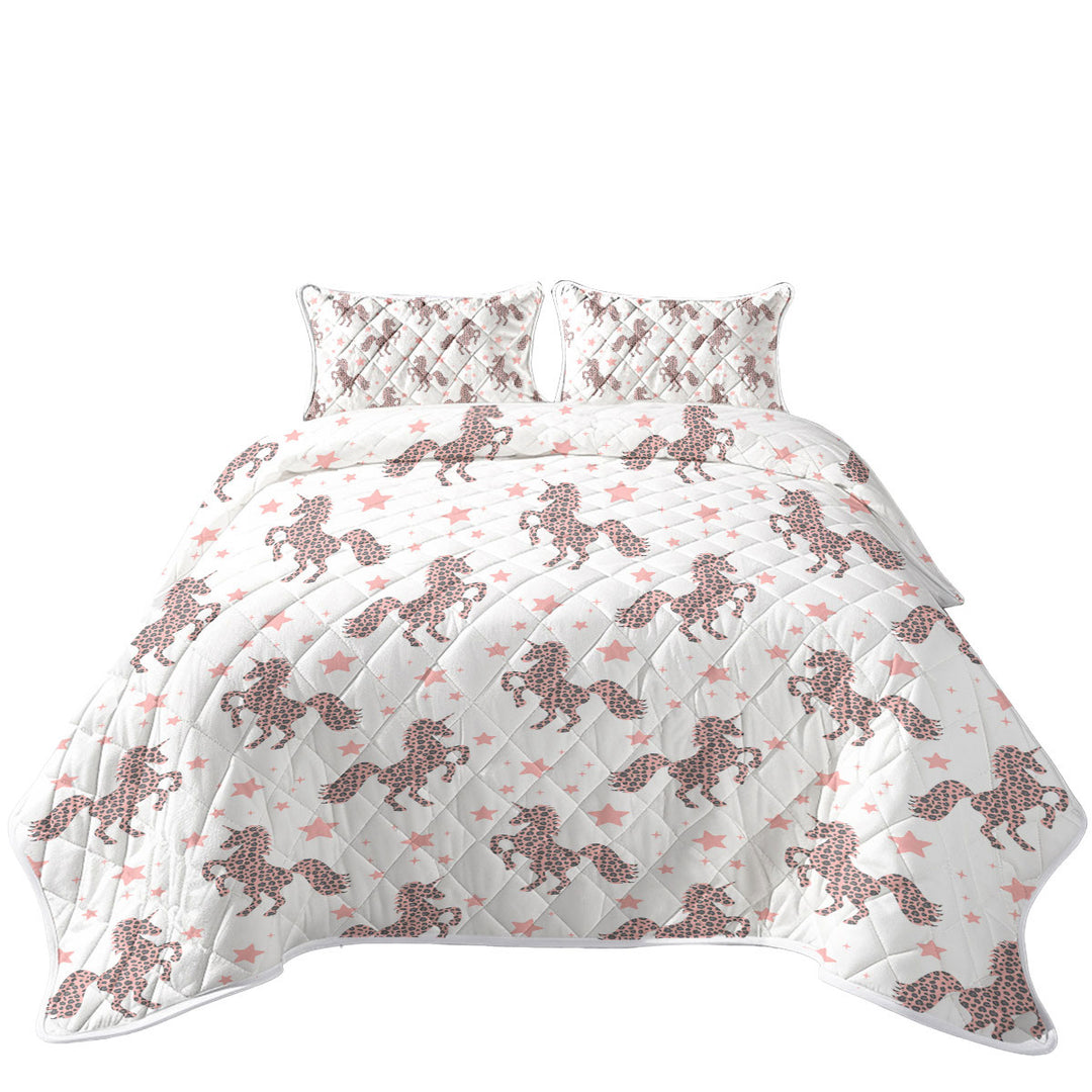 King Size Bedspreads with Pink Unicorns and Stars Pattern
