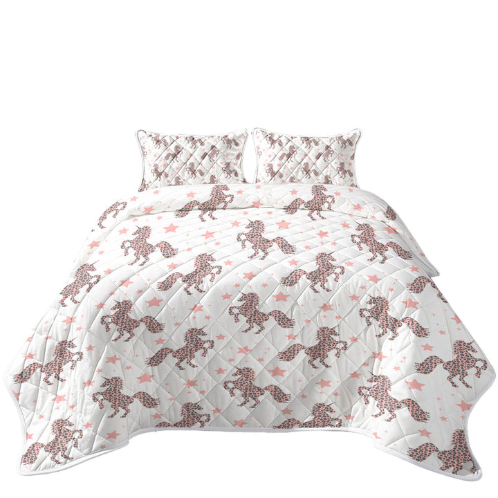 King Size Bedspreads with Pink Unicorns and Stars Pattern