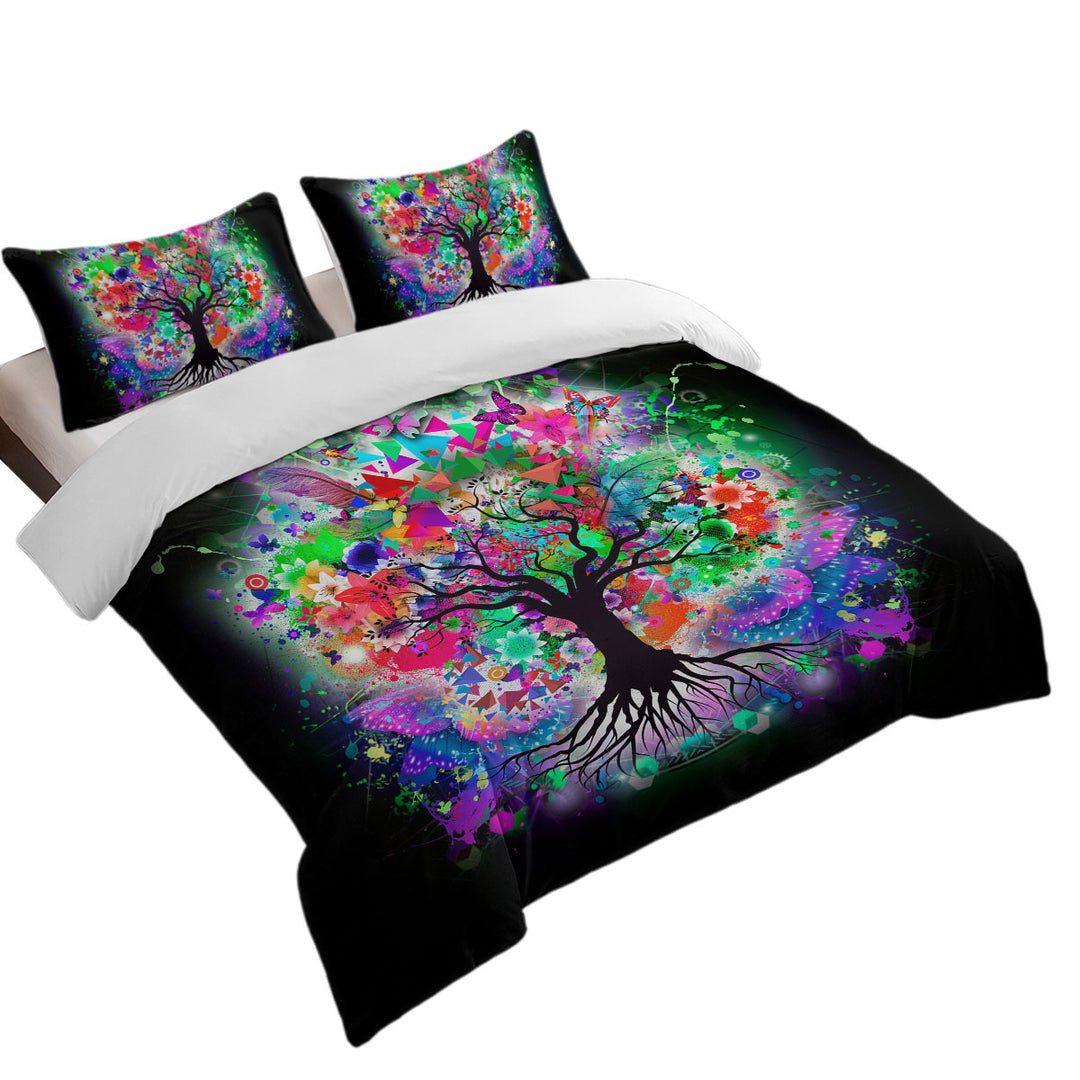 King Size Duvet Cover with Artistic Crazy Colored Tree