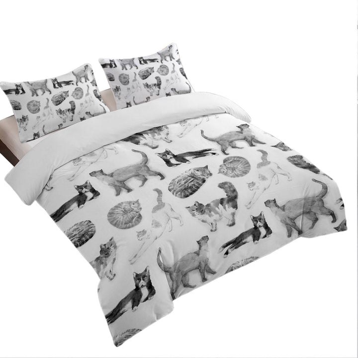 King Size Duvet Cover with Black and White Cats