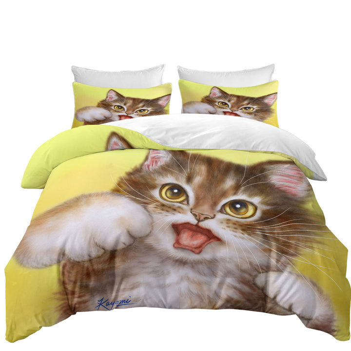 King Size Duvet Cover with Funny Cats Aggressive Cute Little Kitty