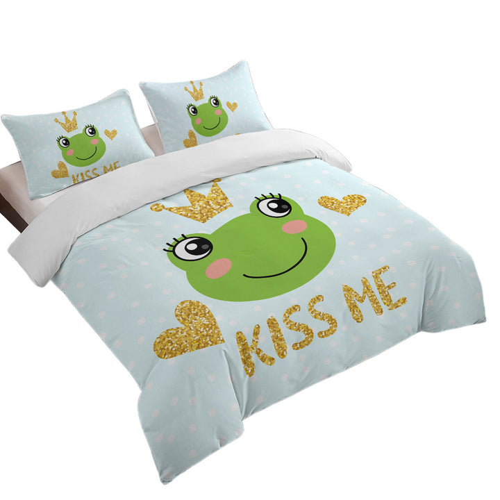 King Size Duvet Cover with Kiss Me Cute Prince Frog