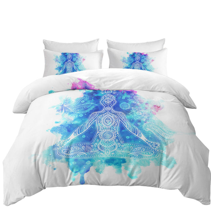 King Size Duvet Cover with Purplish Blue Oriental Buddha