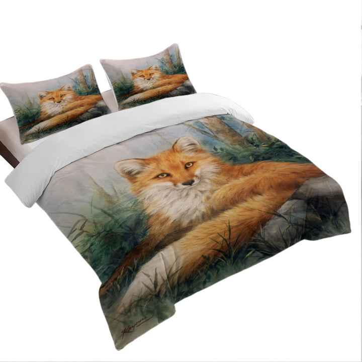 King Size Duvet Cover with Wood and Beauty Fox Art Painting