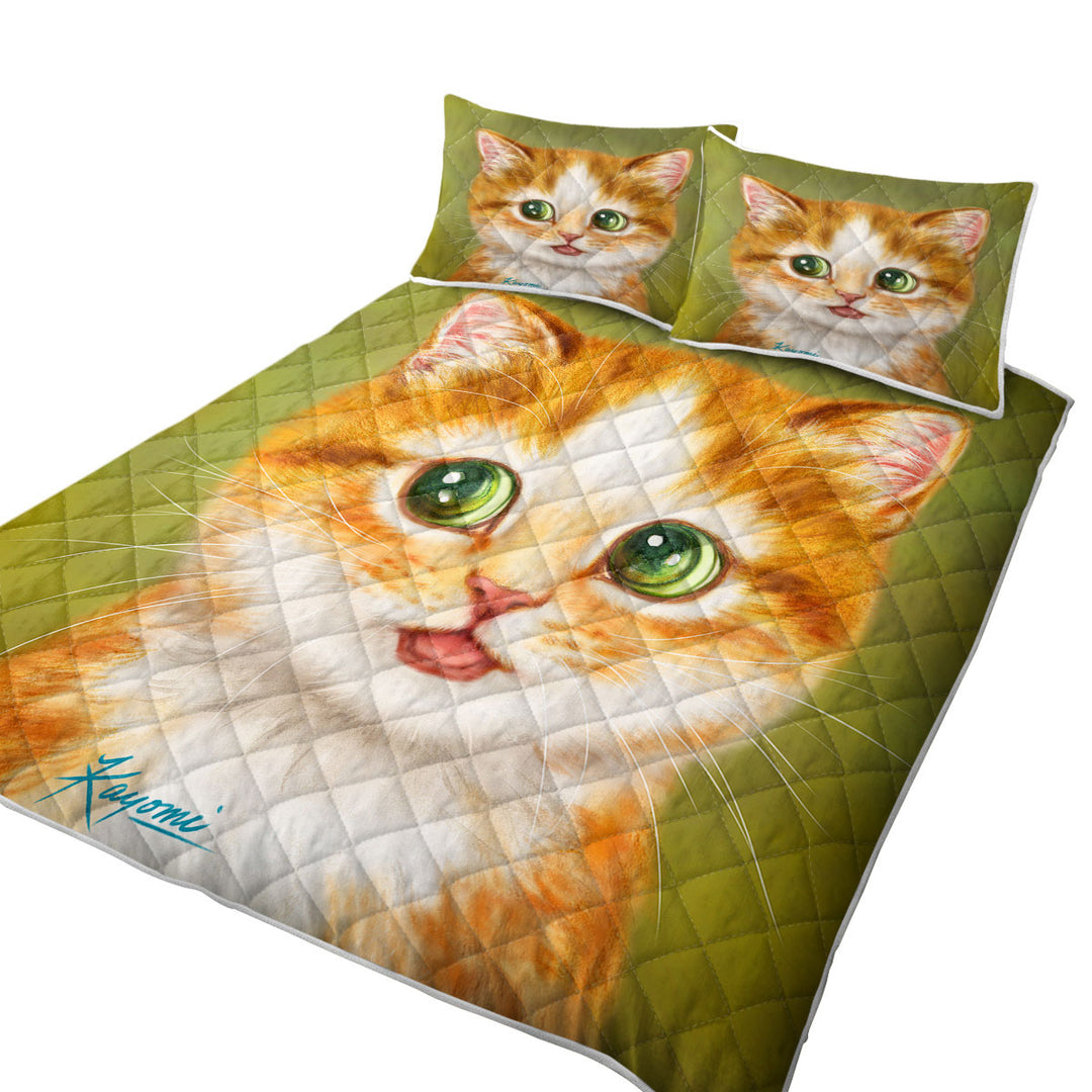 King Size Quilt Sets with Adorable Painted Ginger kitty Cat