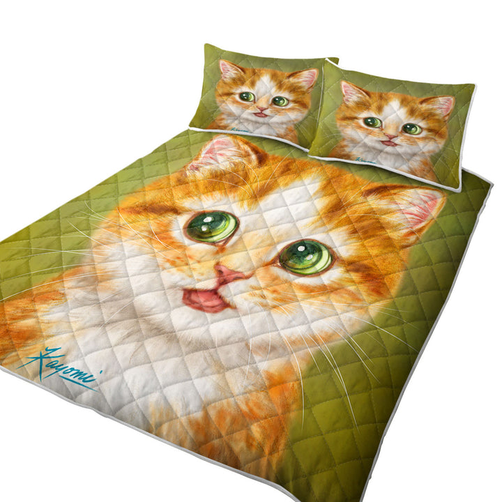 King Size Quilt Sets with Adorable Painted Ginger kitty Cat