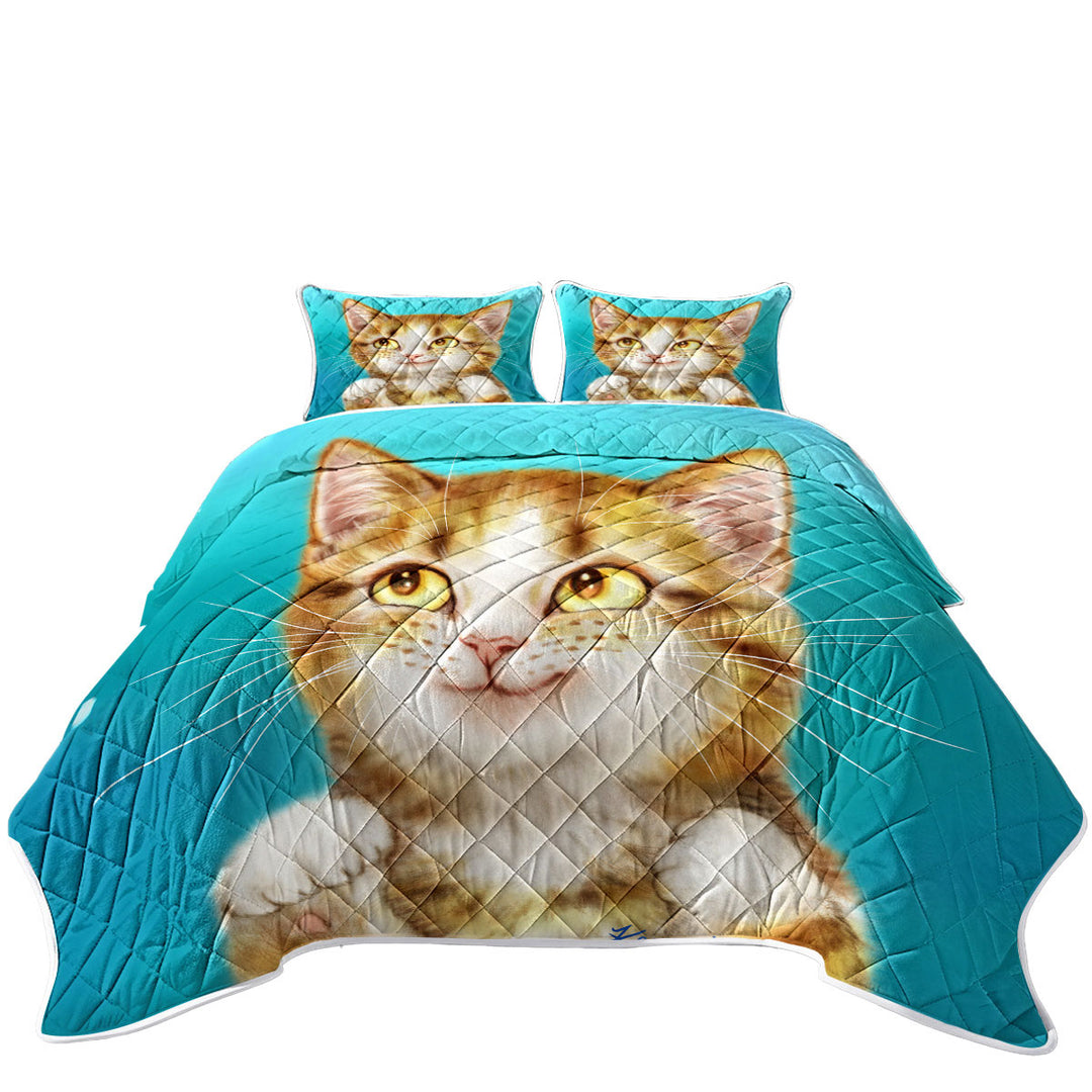 King Size Quilt Sets with Adorable Smiling Tiger Tabby Kitty Cat