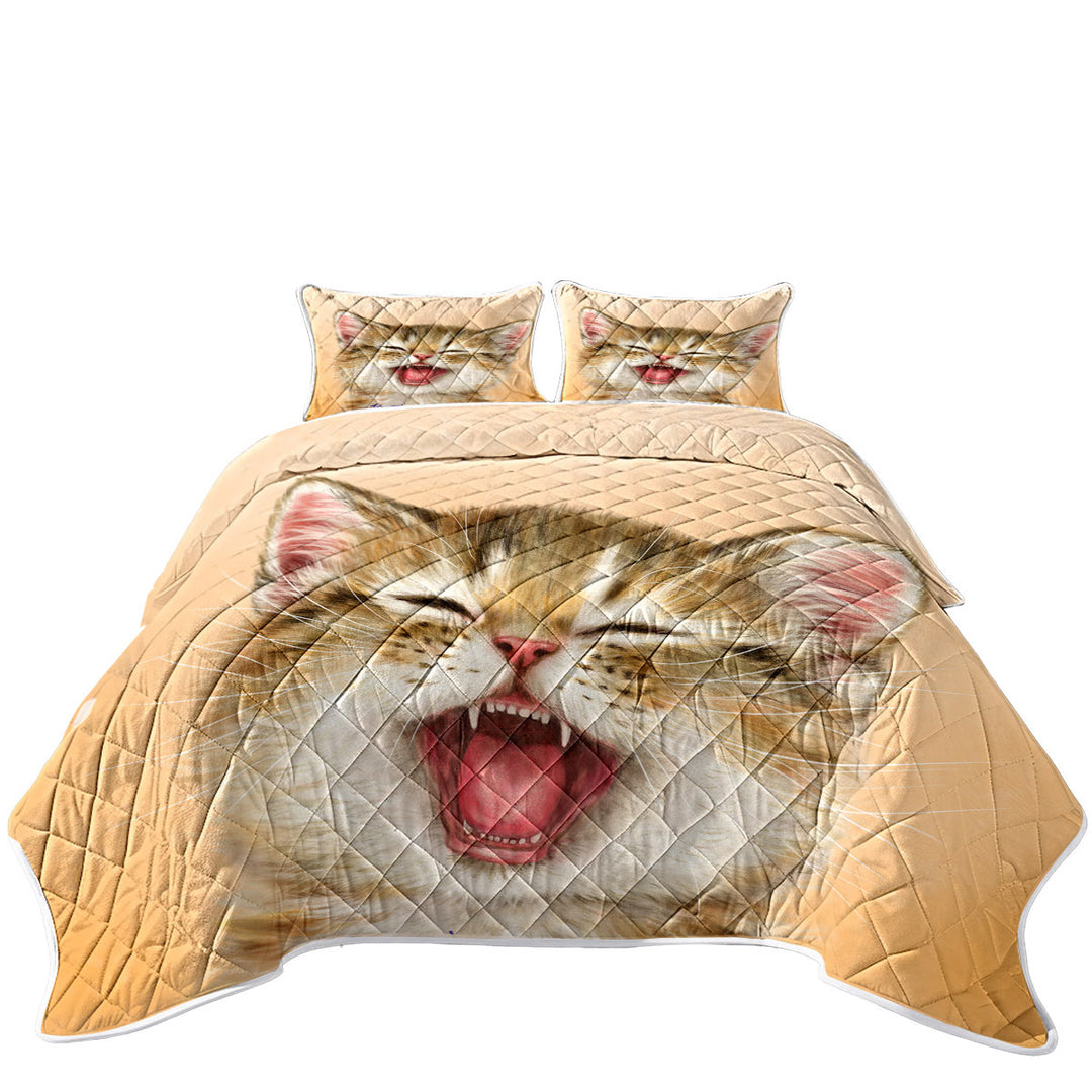 King Size Quilt Sets with Adorable for Children Laughing Kitten
