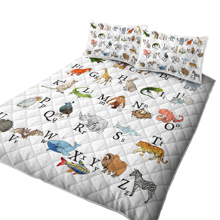 King Size Quilt Sets with Animal Alphabet Kids Design