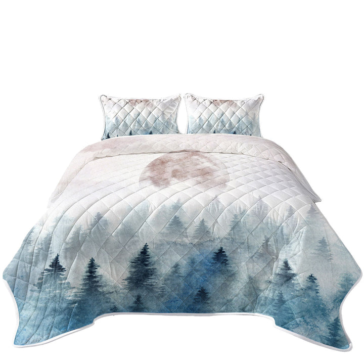King Size Quilt Sets with Art Painting Full Moon Forest