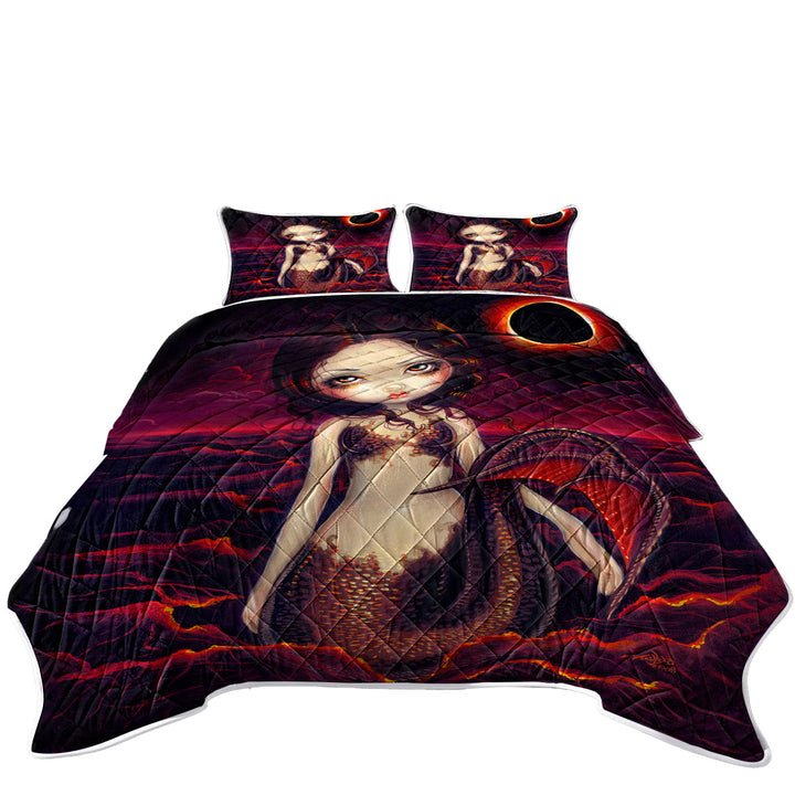 King Size Quilt Sets with Beautiful Fantasy Art Red Glow Mermaid Eclipse