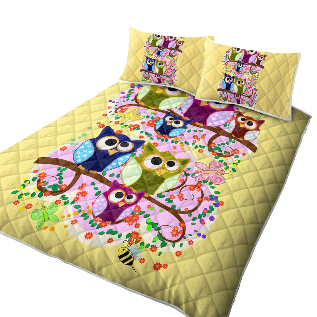 King Size Quilt Sets with Children Cute Multi Colored Owls