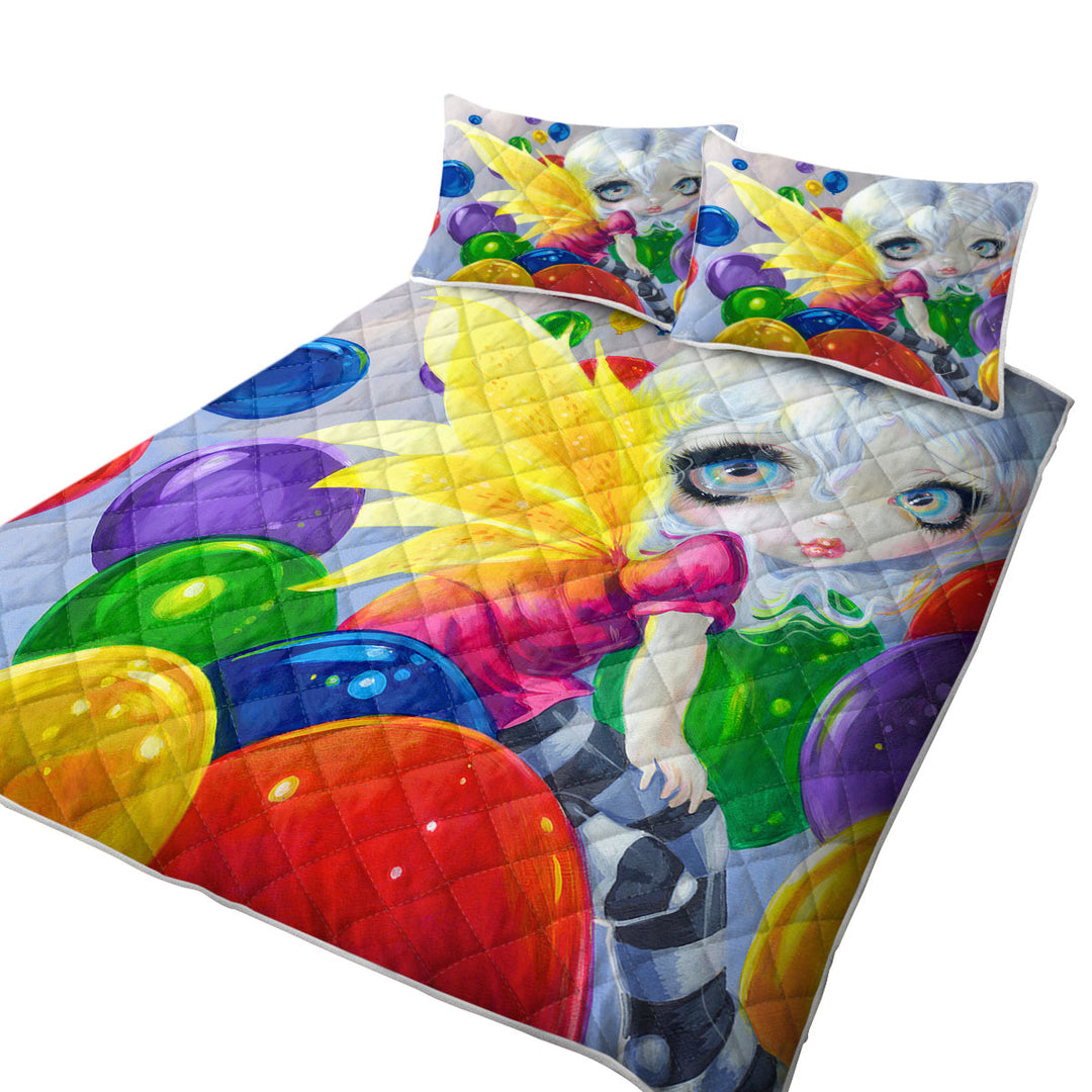King Size Quilt Sets with Colorful Kids Fantasy Fairy Balloons