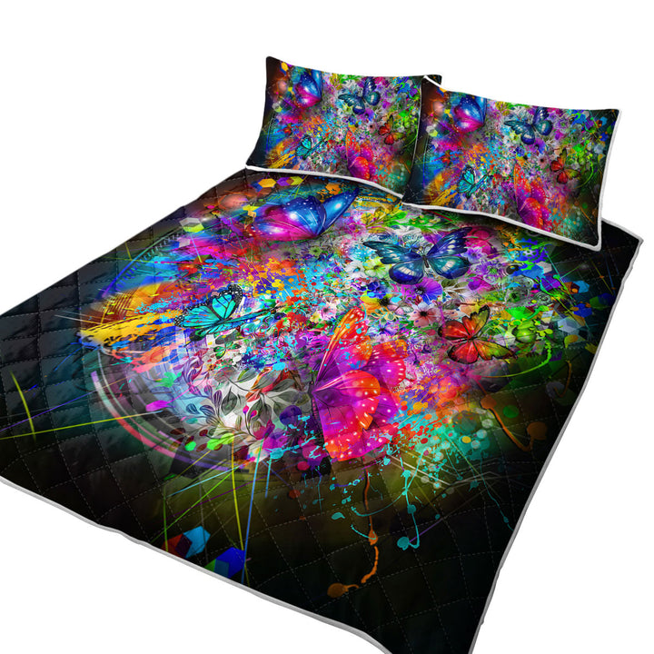 King Size Quilt Sets with Cool Butterflies and Flowers Craziness