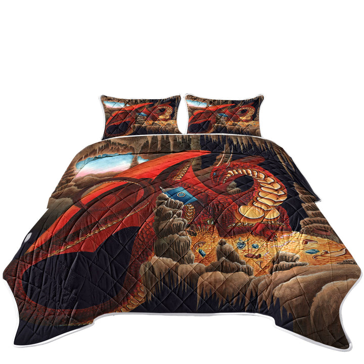 King Size Quilt Sets with Cool Fantasy Art Dragon Reading a Book