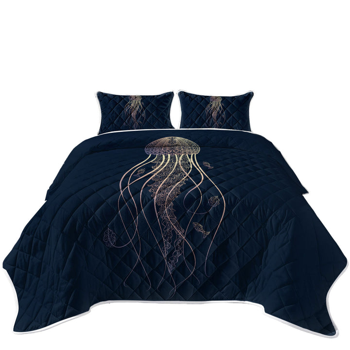 King Size Quilt Sets with Cool Glowing Golden Jellyfish