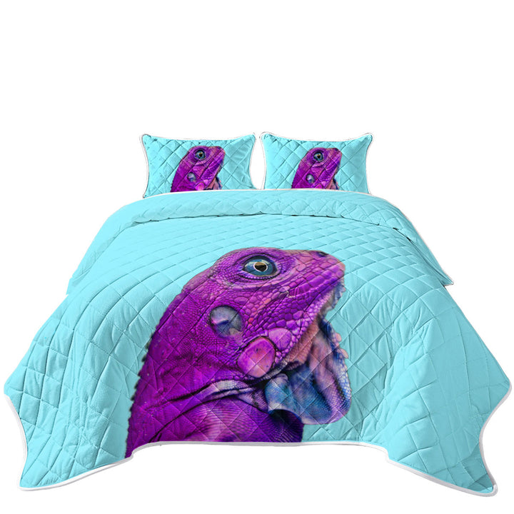 King Size Quilt Sets with Cool Purple Dragon Lizard